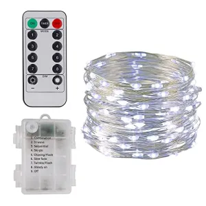 100 LED White Fairy String Lights - 33ft - Battery Operated - Waterproof - 1 Pack