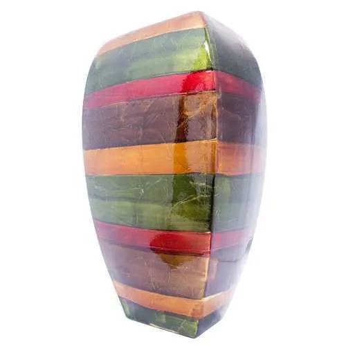 10" X 6.75" X 17.75" Green Red Brown Copper Ceramic Lacquered Striped Modern Vase