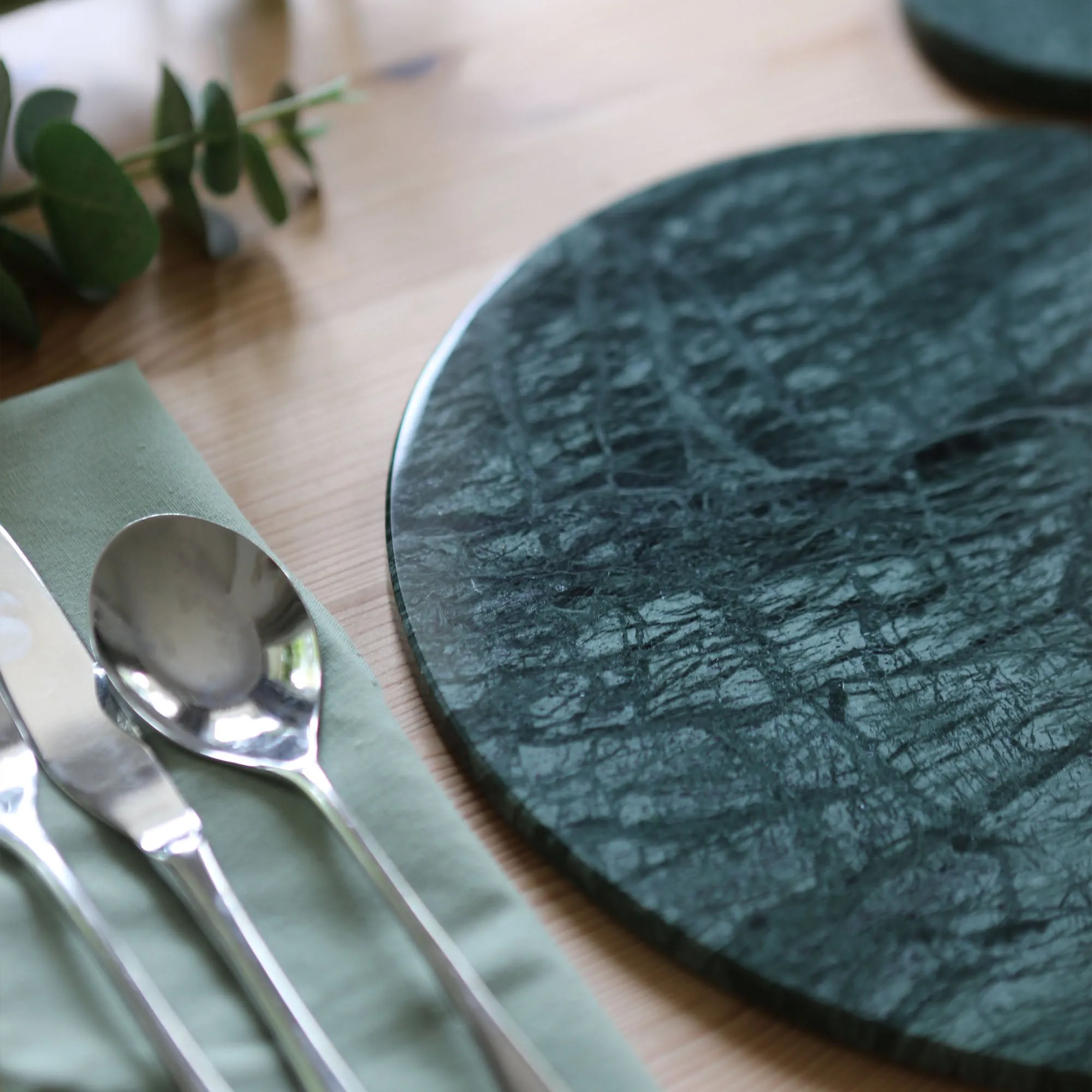 12pc Round Marble Placemats & Square Coasters Set - 30cm - Green - By Argon Tableware