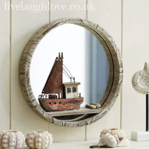 24cm Nautical Wooden Porthole Mirror with Sailboat