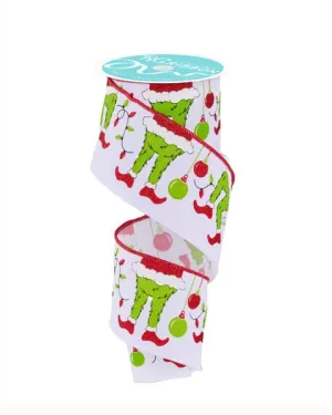 2.5" Green Monster Elf Leg Ribbon: White/Red/Lime - 10yds