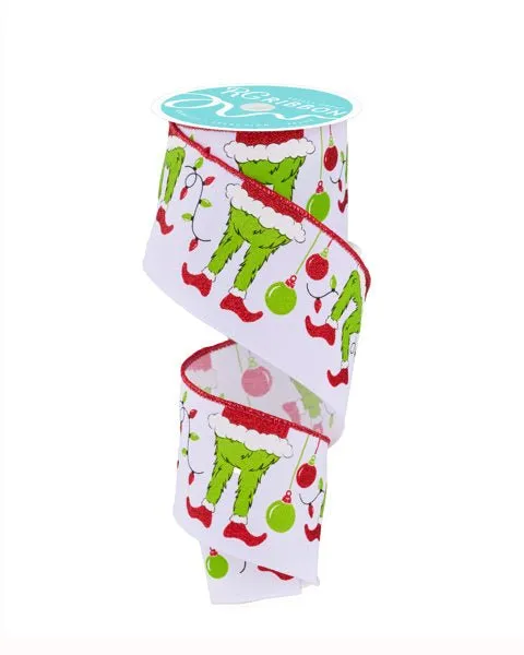 2.5" Green Monster Elf Leg Ribbon: White/Red/Lime - 10yds