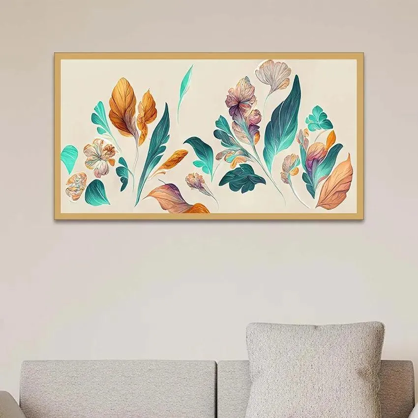 3D Leaves & Flowers Canvas Wall Painting