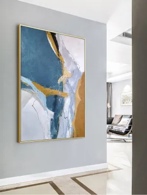 40x60 Canvas Art Gold Blue Abstract Painting Big Bp098