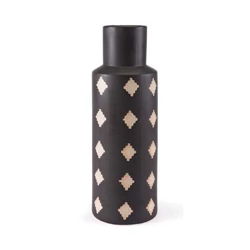 7.1" X 7.1" X 19.7" Hand-Painted Black And Beige Ceramic Bottle