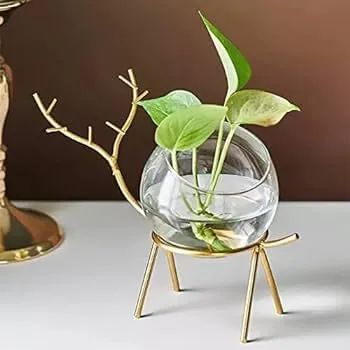 A J HOME DECOR Deer Elegance Glass Planter Set with Gold Stand - Home and Wedding Decor (A B Set) Glass Flower Vase with Gold Metal Stand Propagation Station