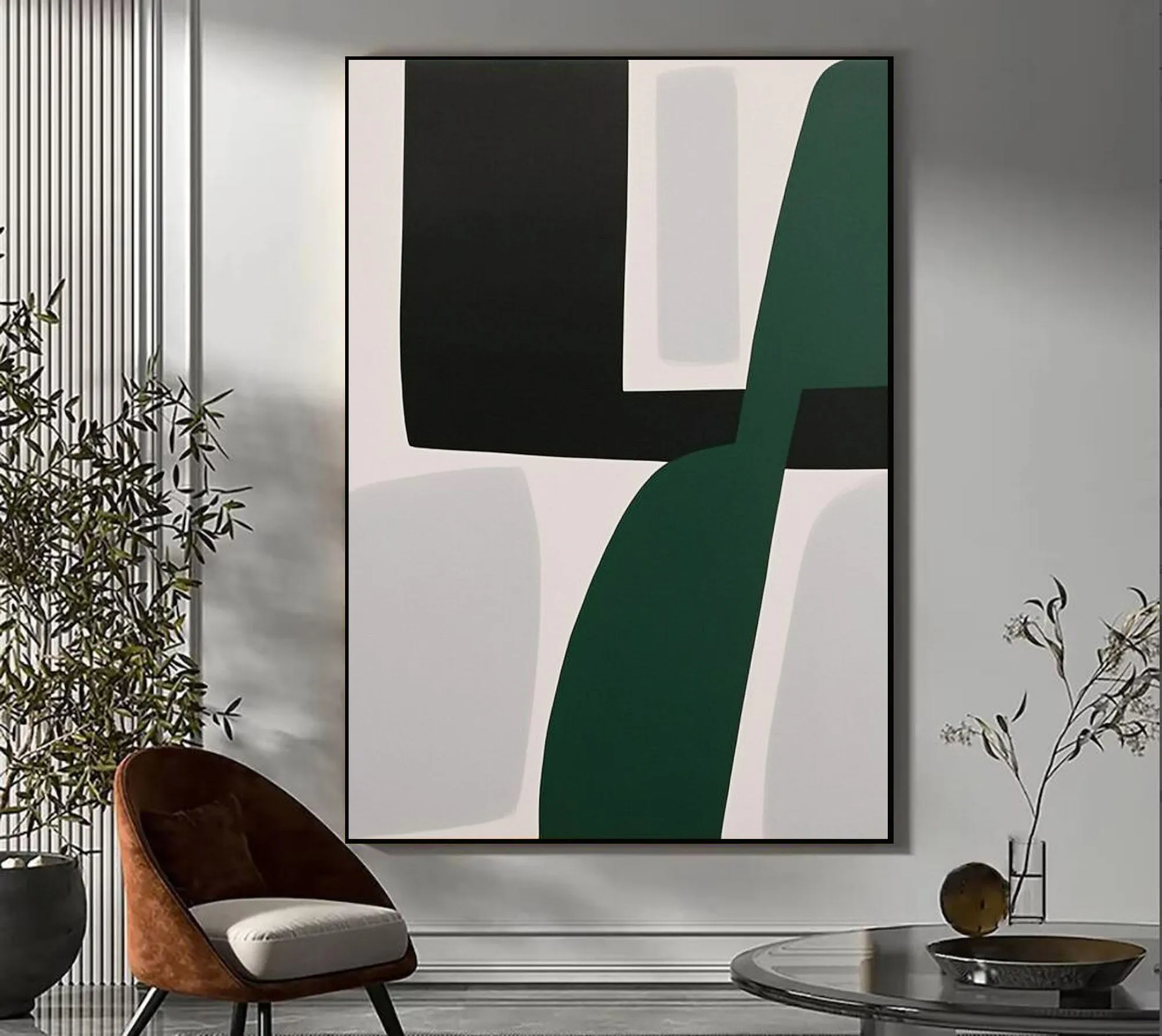Abstract Black White Green Abstract Painting Home Bedroom Wall Decor Geometric Wall Art