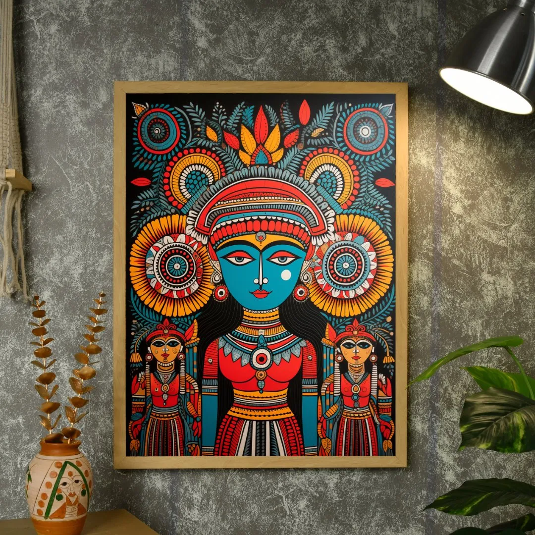 Abstract Crowned Women: Sowpeace Handcrafted Prints – Premium Indian-Inspired Canvas Art for Modern Home Decoration