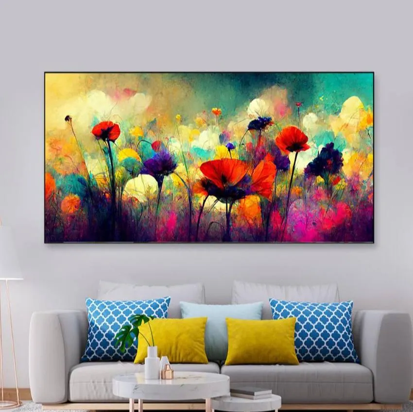 Abstract Flowers Illustration Canvas Frame Wall Painting | 24 x 12 inches , 36 x 18 inches & 48 x 24 inches