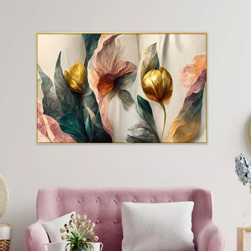 Abstract Golden Flower 3D Canvas Wall Painting