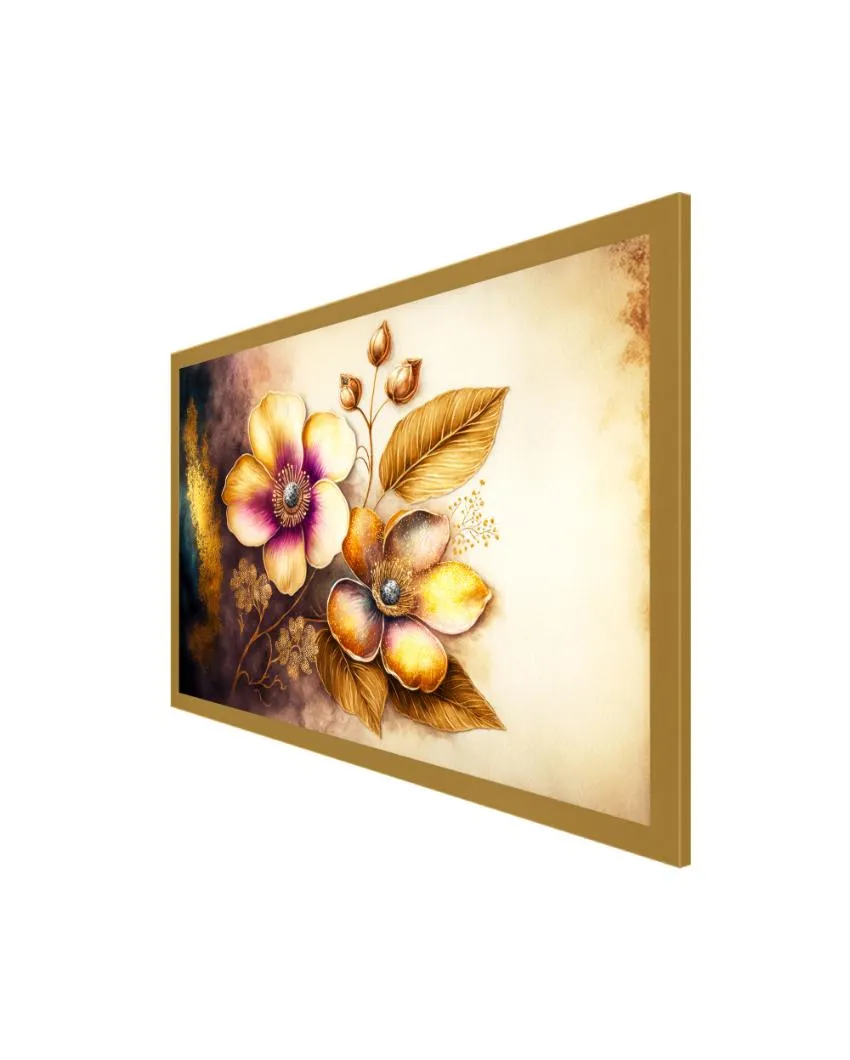 Abstract Golden Flower Frame Canvas Wall Painting