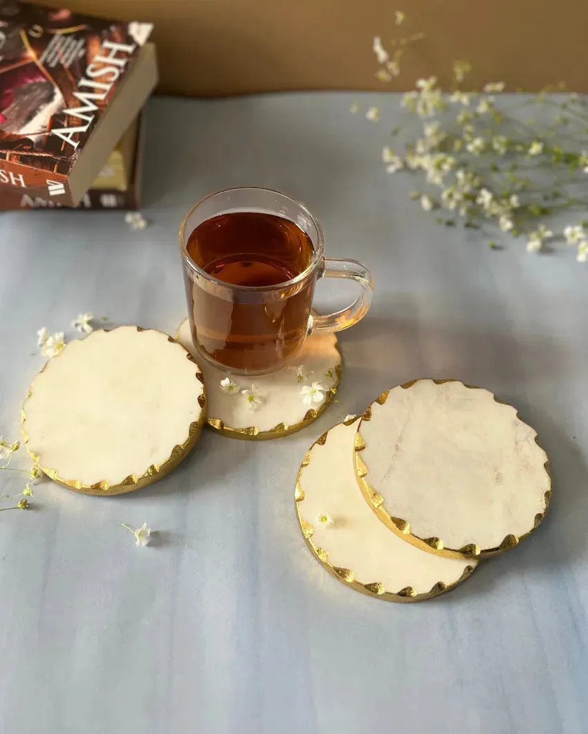 Ageless Round White Marble Coasters | Set of 2 , Set of 4 | 4 inches