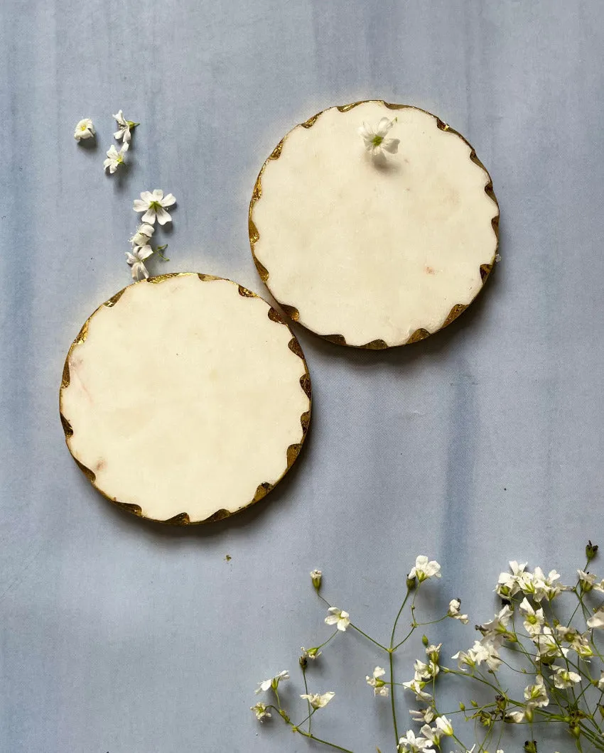 Ageless Round White Marble Coasters | Set of 2 , Set of 4 | 4 inches