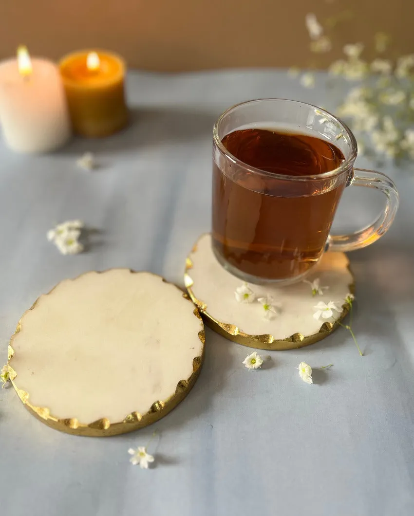 Ageless Round White Marble Coasters | Set of 2 , Set of 4 | 4 inches