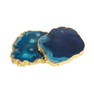 Aish Home Set Of 2 Agate Quartz Coasters Blue With Gold - A007B