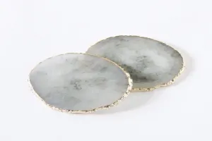 Aish Home Set Of 2 Gilded Quartz Coasters Grey With Gold - A043