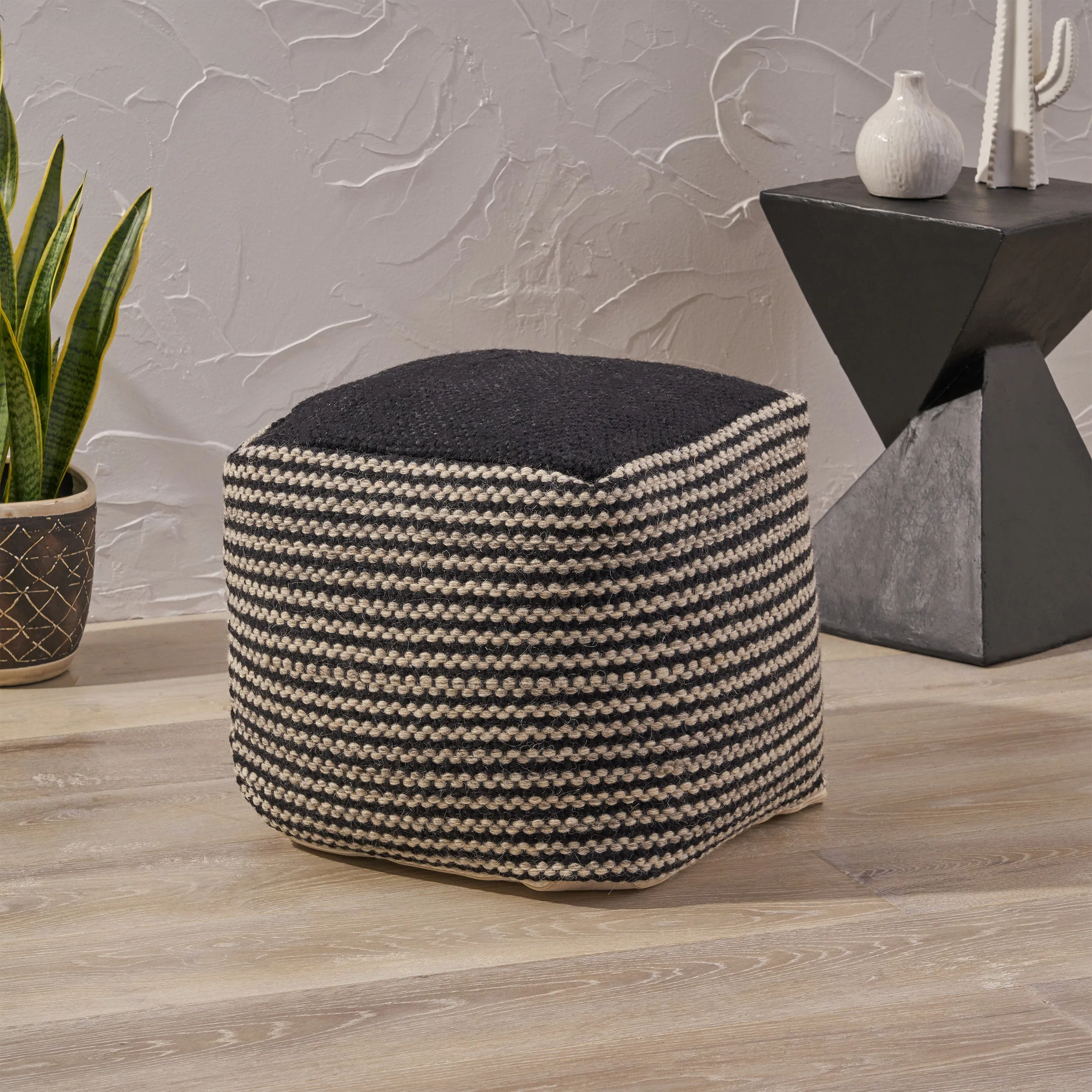 Allyssa Boho Wool and Cotton Ottoman Pouf