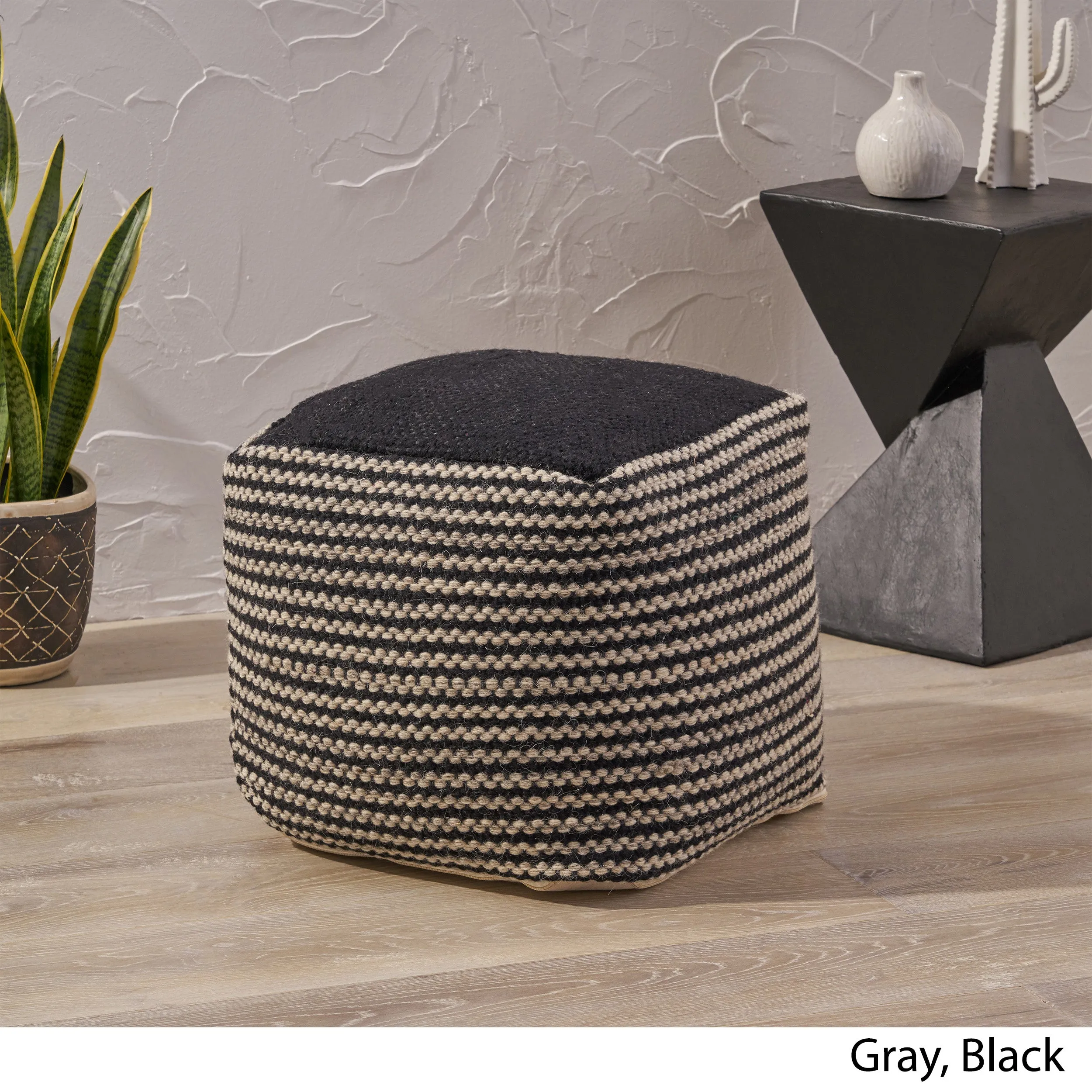 Allyssa Boho Wool and Cotton Ottoman Pouf