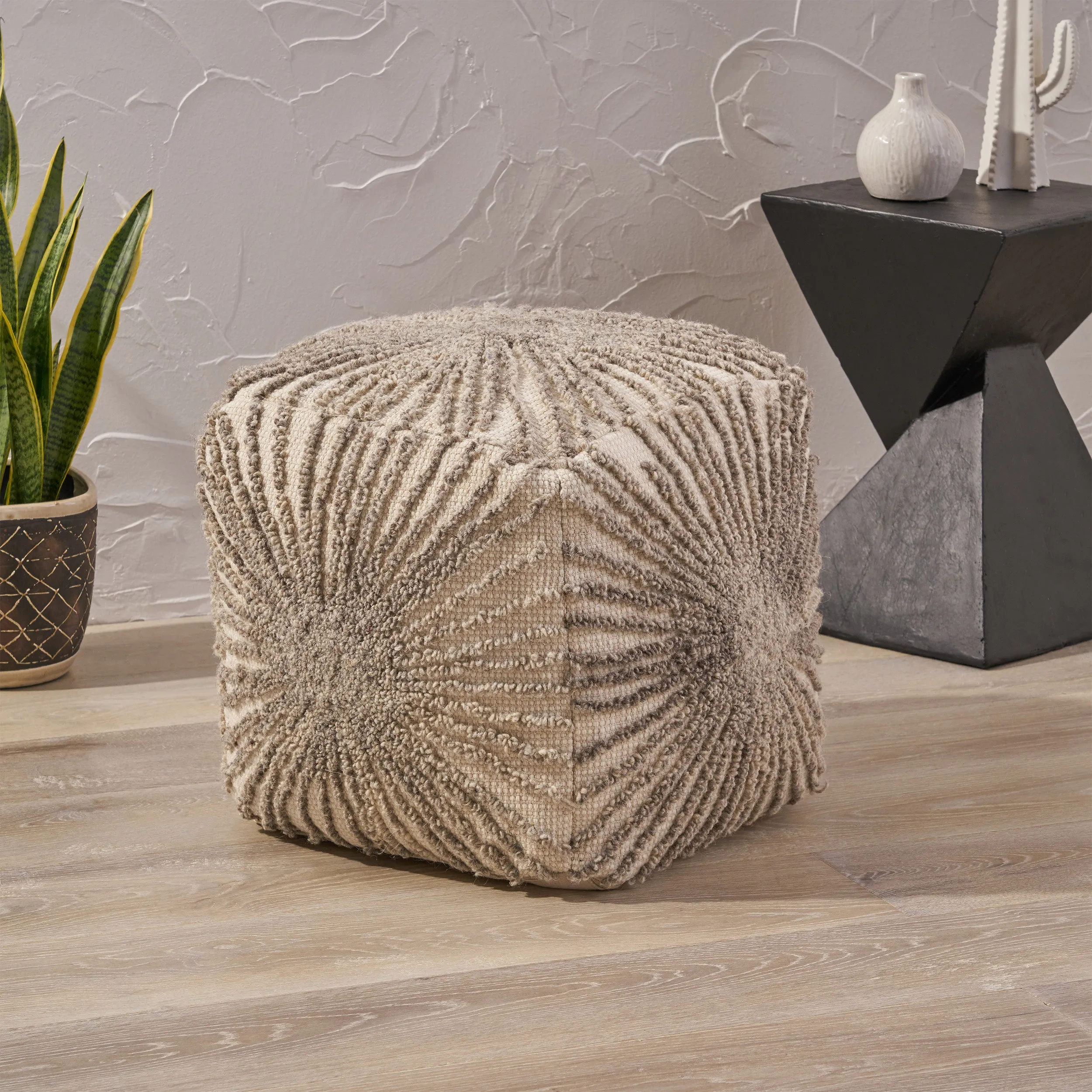 Amyri Boho Wool and Cotton Ottoman Pouf