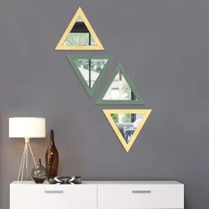 Art Street Decorative Wall Framed Mirror Set of4 Grey Brown Triangular Shape For Home Decoration & Wall Decoration- Size-10X10 Inch