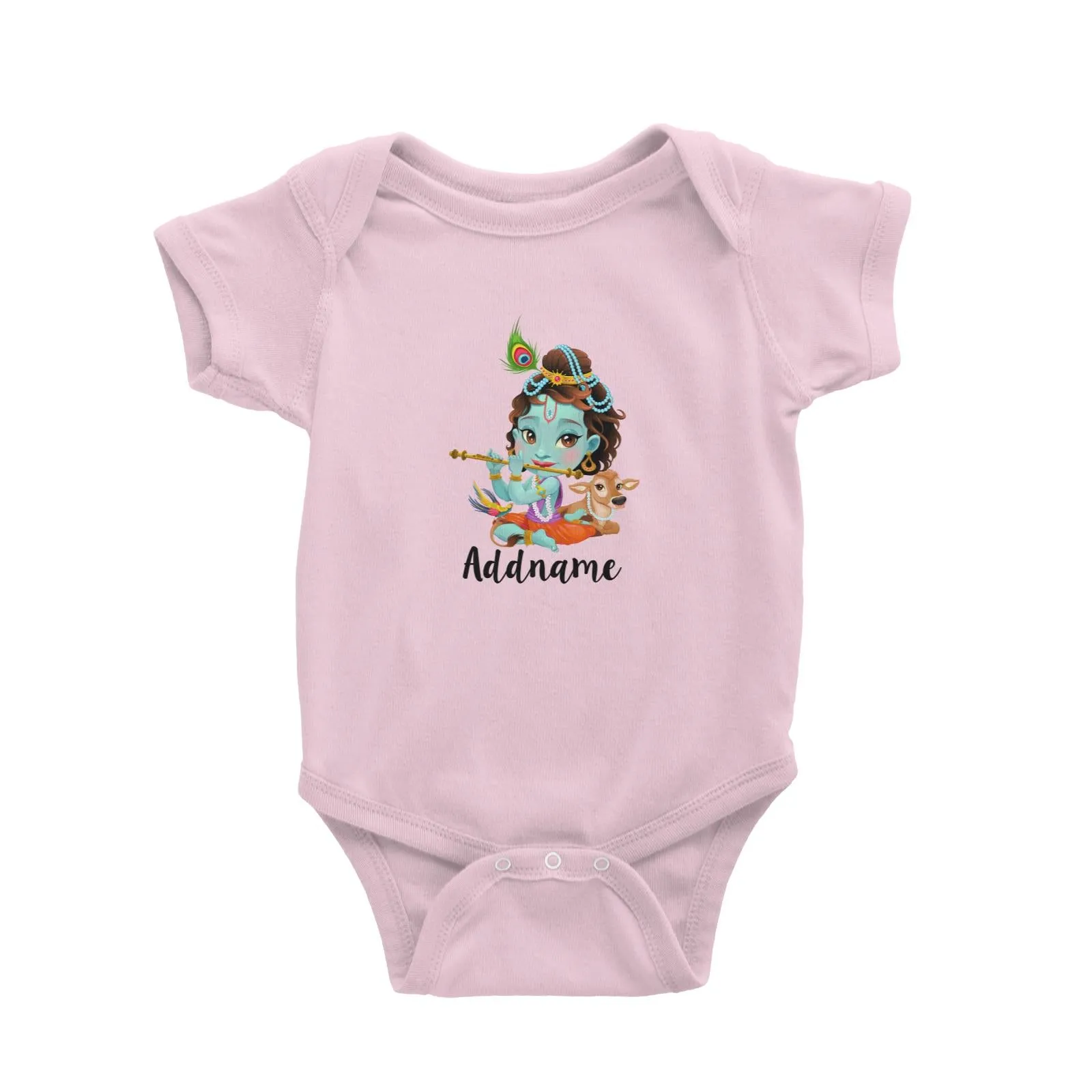 Artistic Krishna Playing Flute with Cow Addname Baby Romper