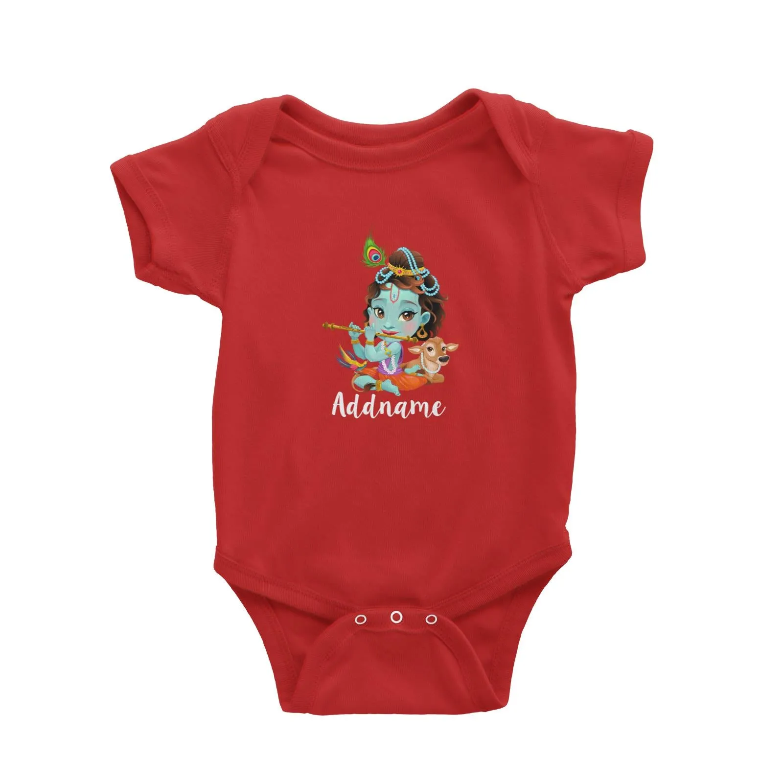 Artistic Krishna Playing Flute with Cow Addname Baby Romper