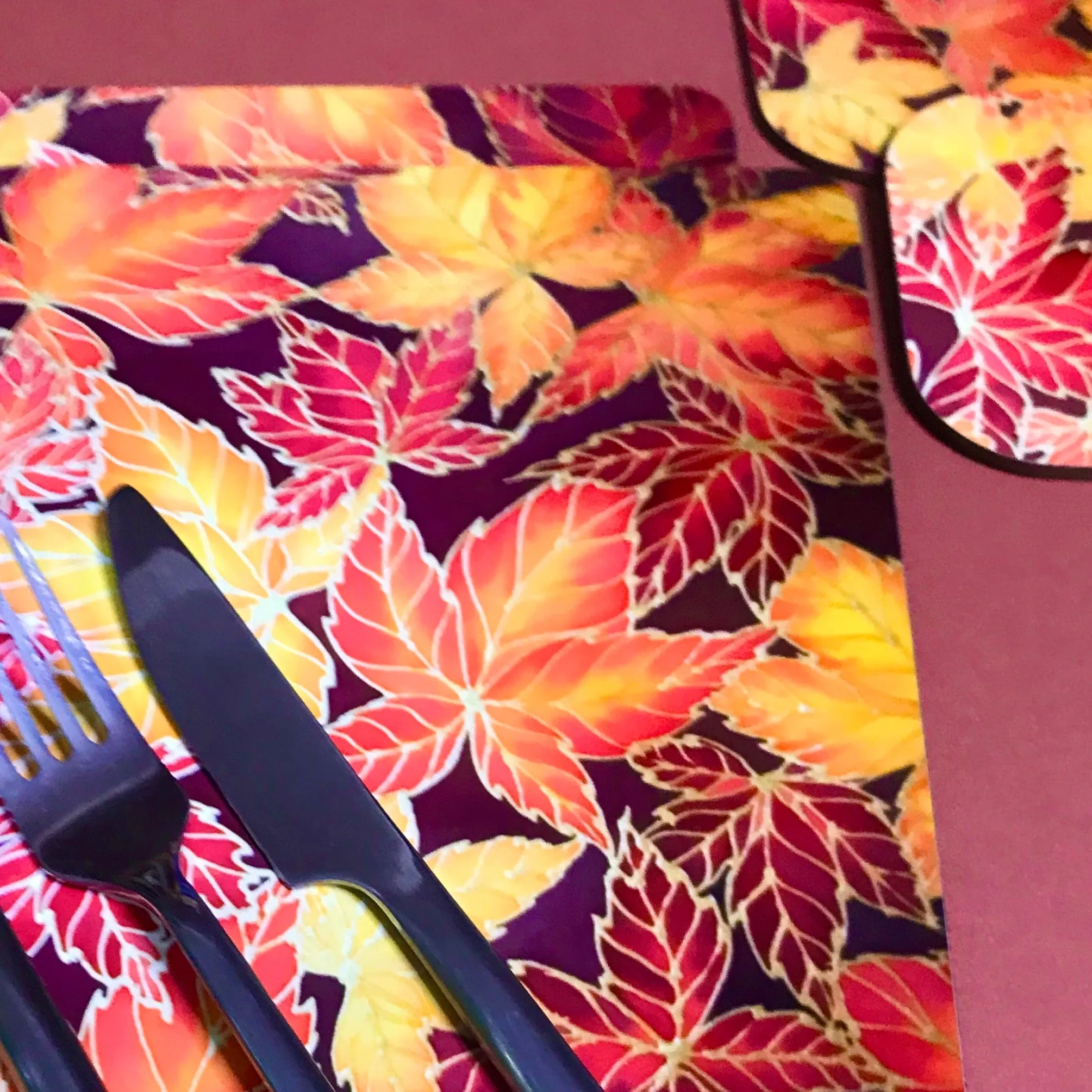 Autumn Leaves Placemats & Coasters - Virginia Creeper Leaves Table Mats - Red Yellow