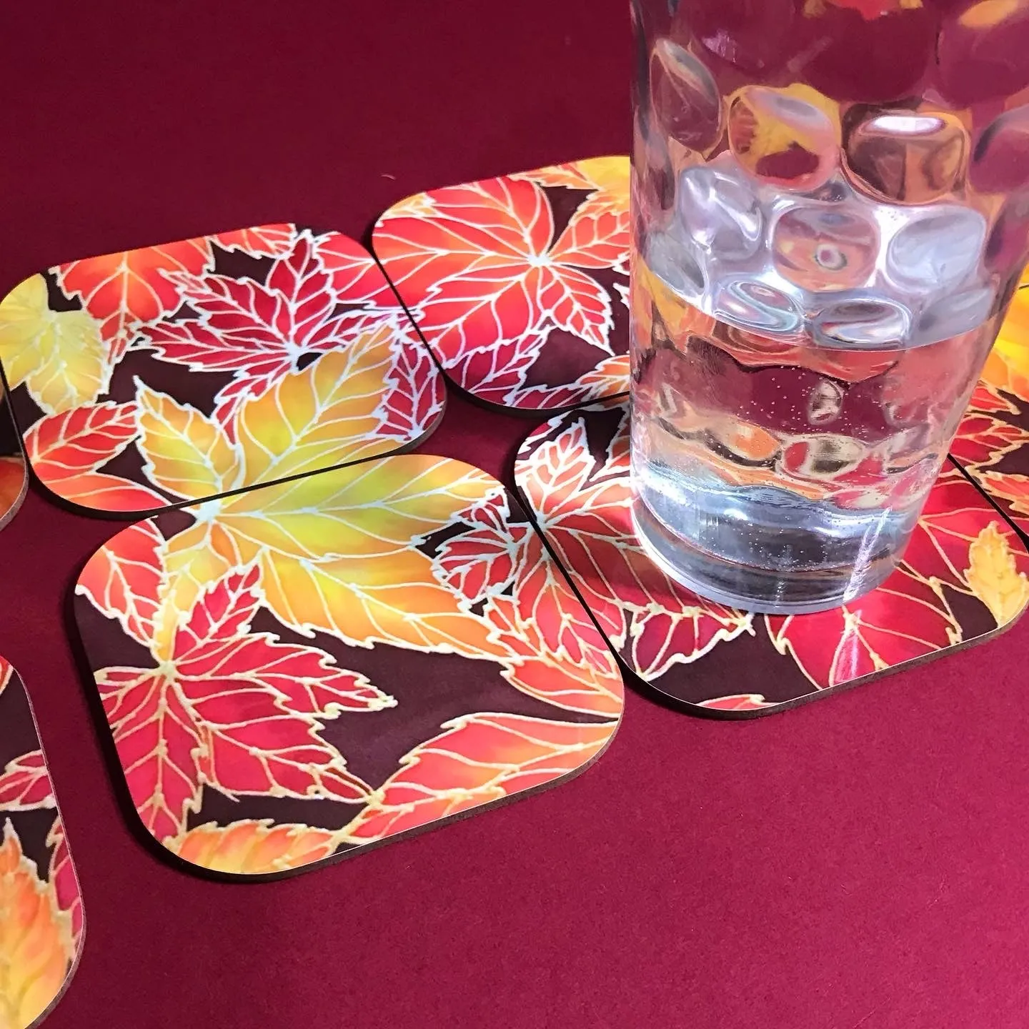 Autumn Leaves Placemats & Coasters - Virginia Creeper Leaves Table Mats - Red Yellow