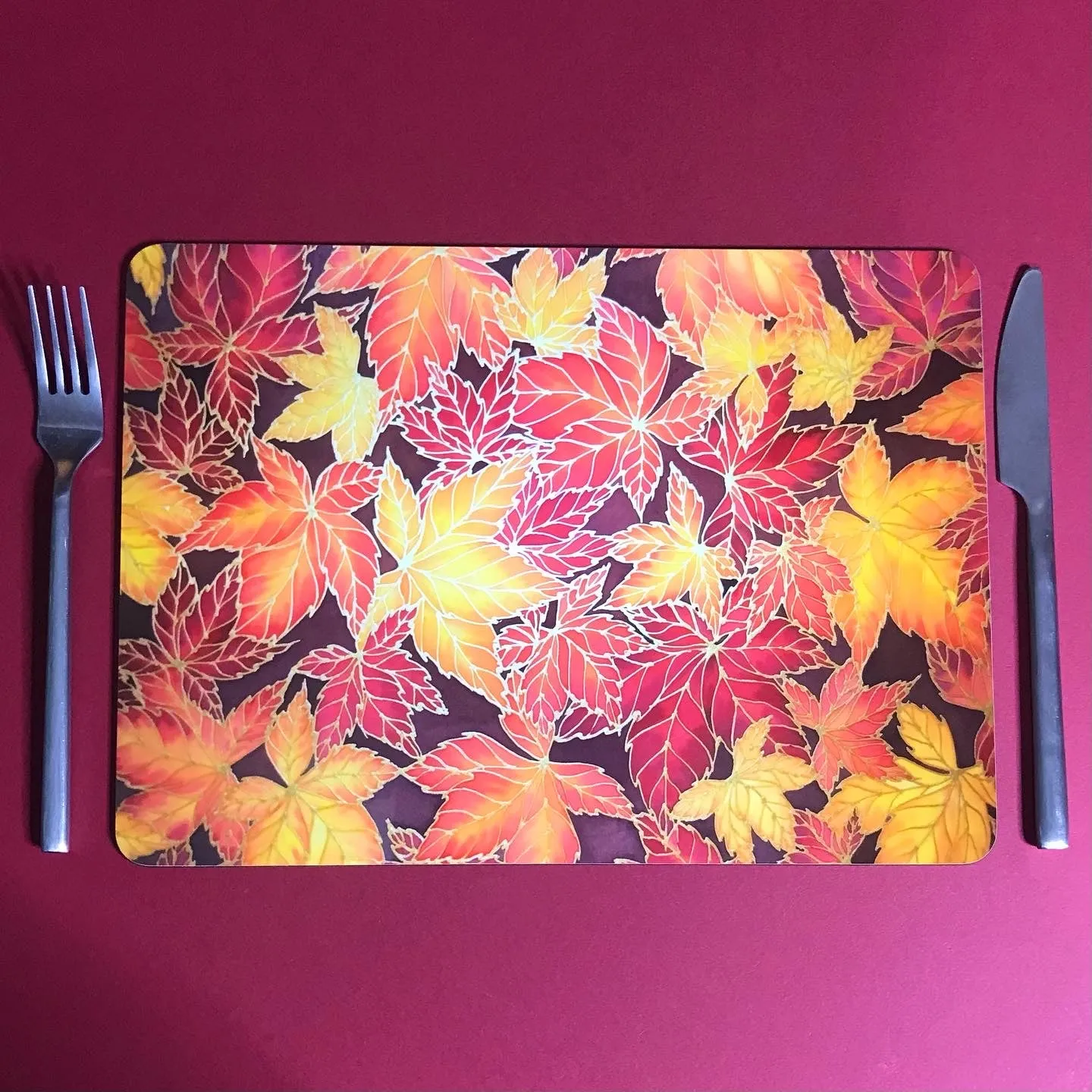 Autumn Leaves Placemats & Coasters - Virginia Creeper Leaves Table Mats - Red Yellow