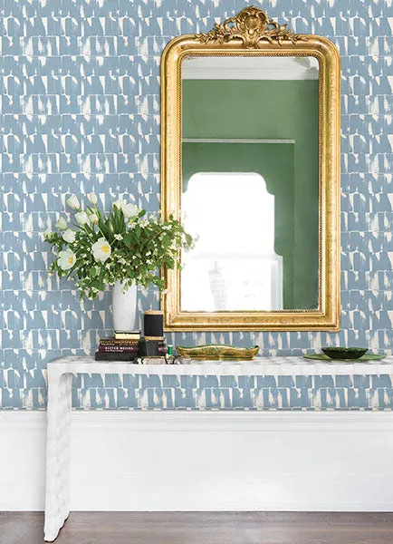 Bancroft Blue Artistic Stripe Wallpaper