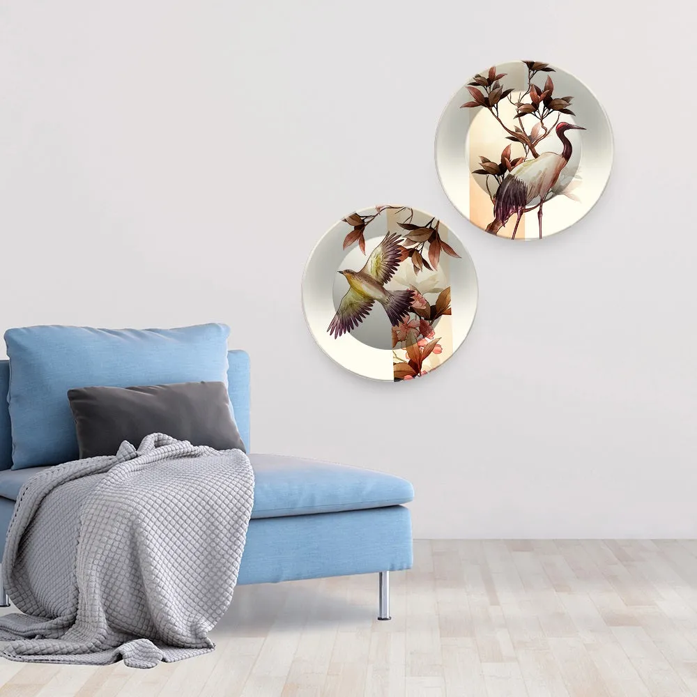 Beautiful Birds Design Art Hanging Plates of Two Pieces