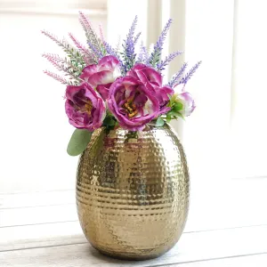 Behoma Metal Hammered Oval Shape Vase for Home Decor Decoratives for Indoor Outdoor Living Room Balcony | Best Gift for Birthday Anniversary Festival |Golden 1 Large Pcs (Flowers not Included)