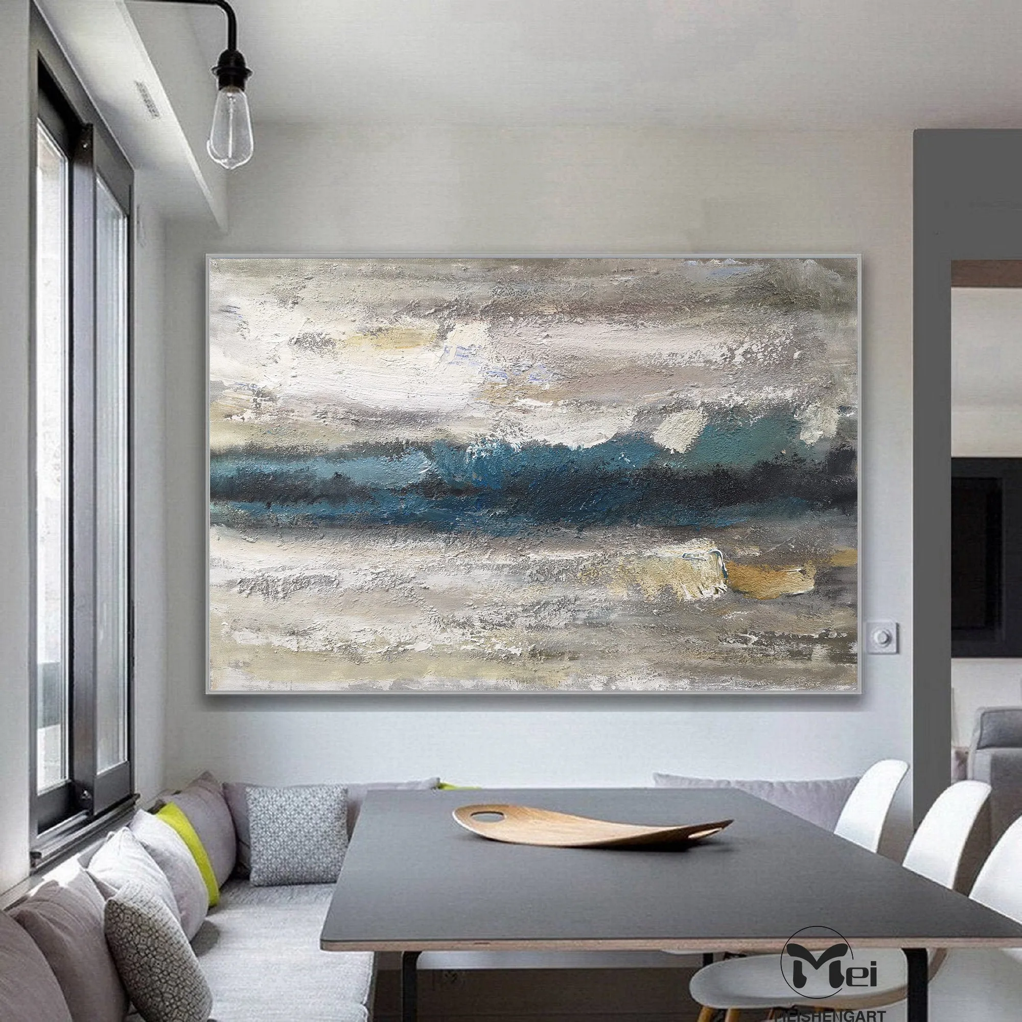 Beige and Blue Abstract Painting Heavy Texture Painting Living Room Kp023