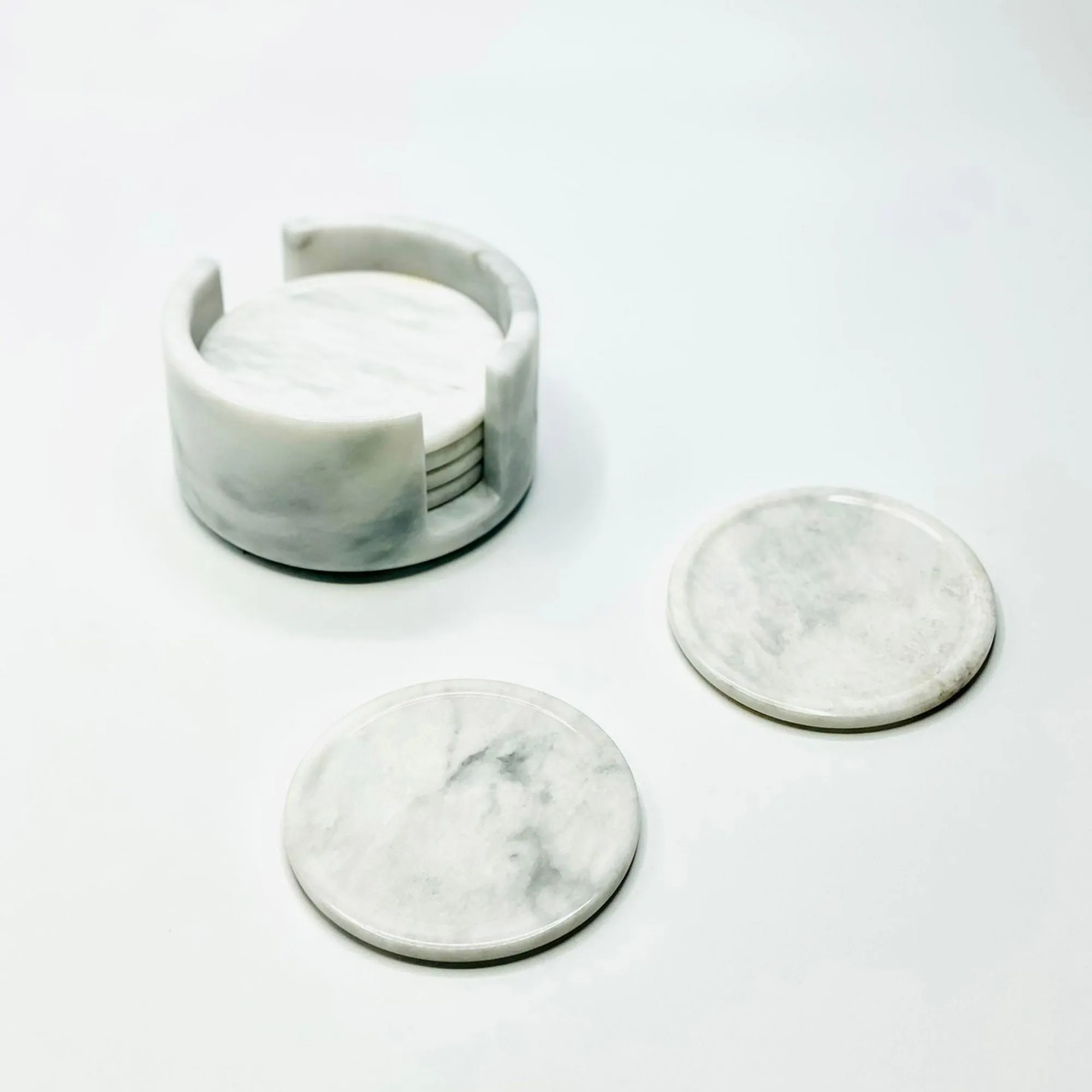 Bianca - White Marble Coasters with Marble Holder - Set of 6