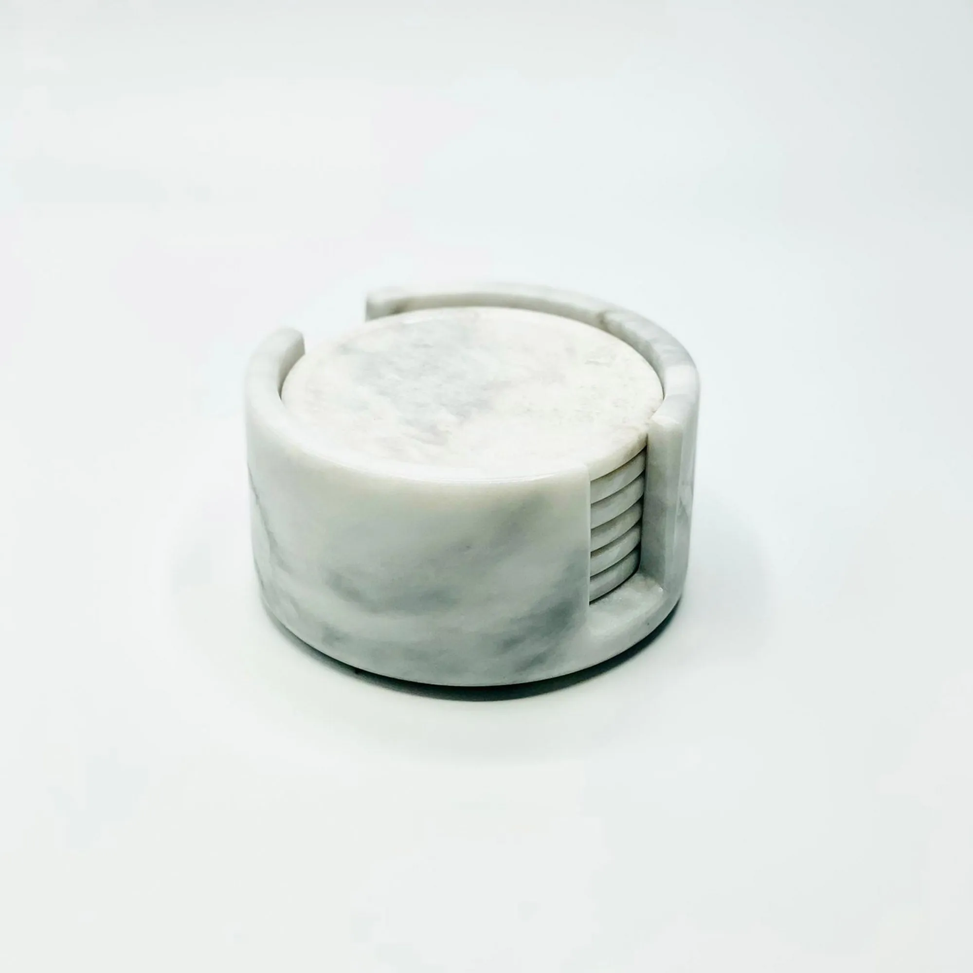 Bianca - White Marble Coasters with Marble Holder - Set of 6