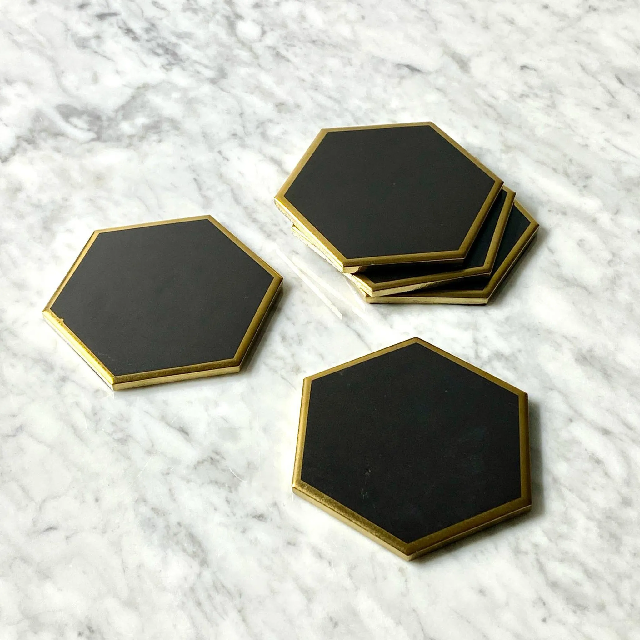 Black & Gold Handmade Ceramic Coasters - Set of 6 / Clearance