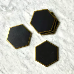 Black & Gold Handmade Ceramic Coasters - Set of 6 / Clearance