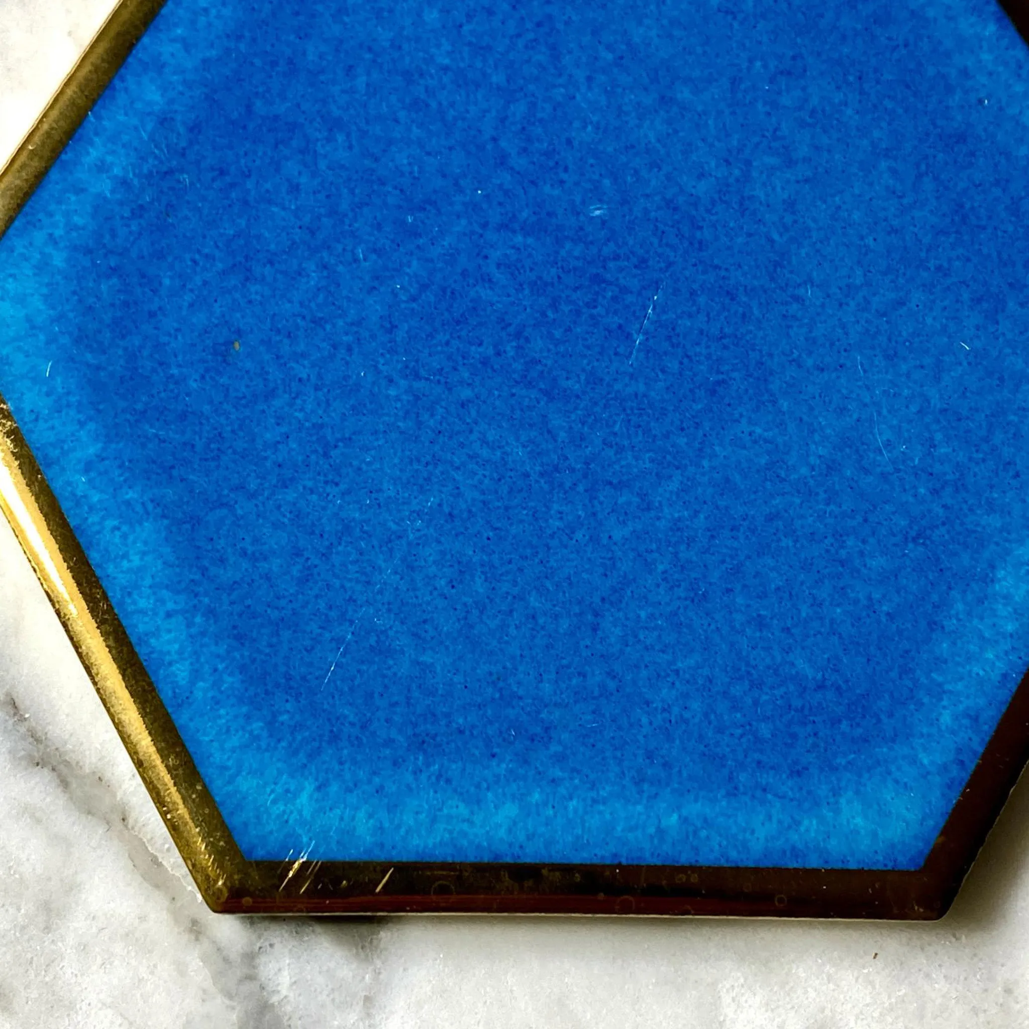 Blue & Gold Handmade Ceramic Coasters - Set of 6 / Clearance