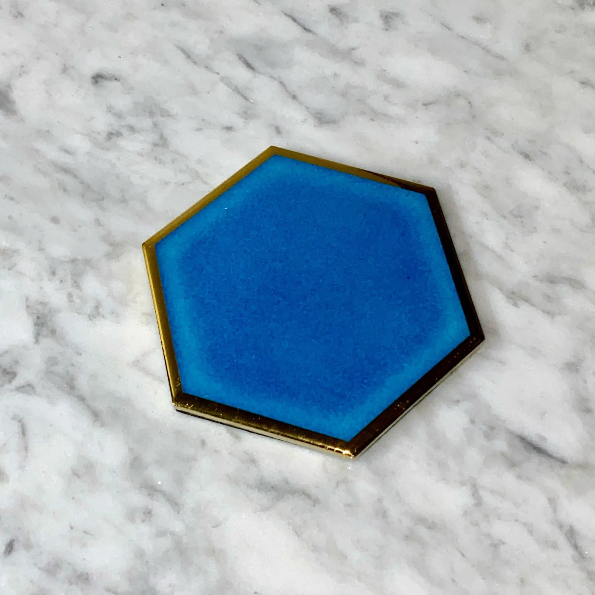 Blue & Gold Handmade Ceramic Coasters - Set of 6 / Clearance