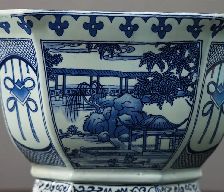 Blue and White Chinese Ceramic Plant Pot