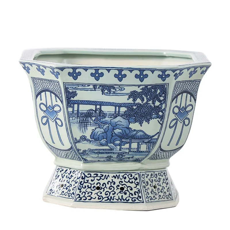 Blue and White Chinese Ceramic Plant Pot