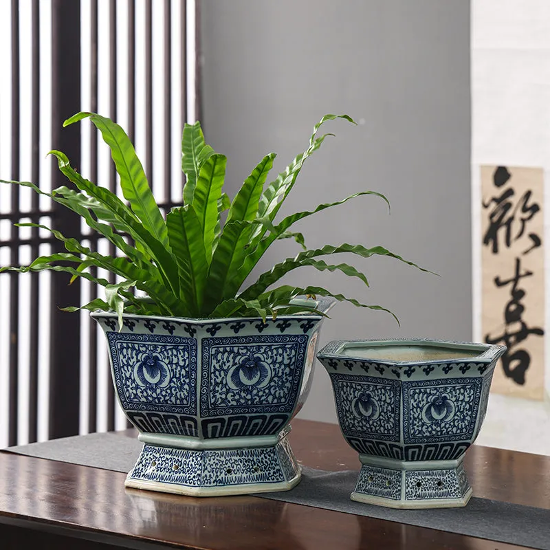 Blue and White Chinese Ceramic Plant Pot