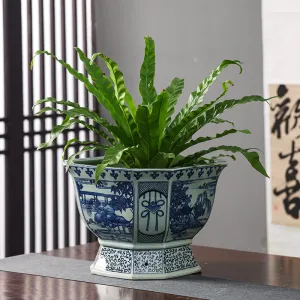 Blue and White Chinese Ceramic Plant Pot