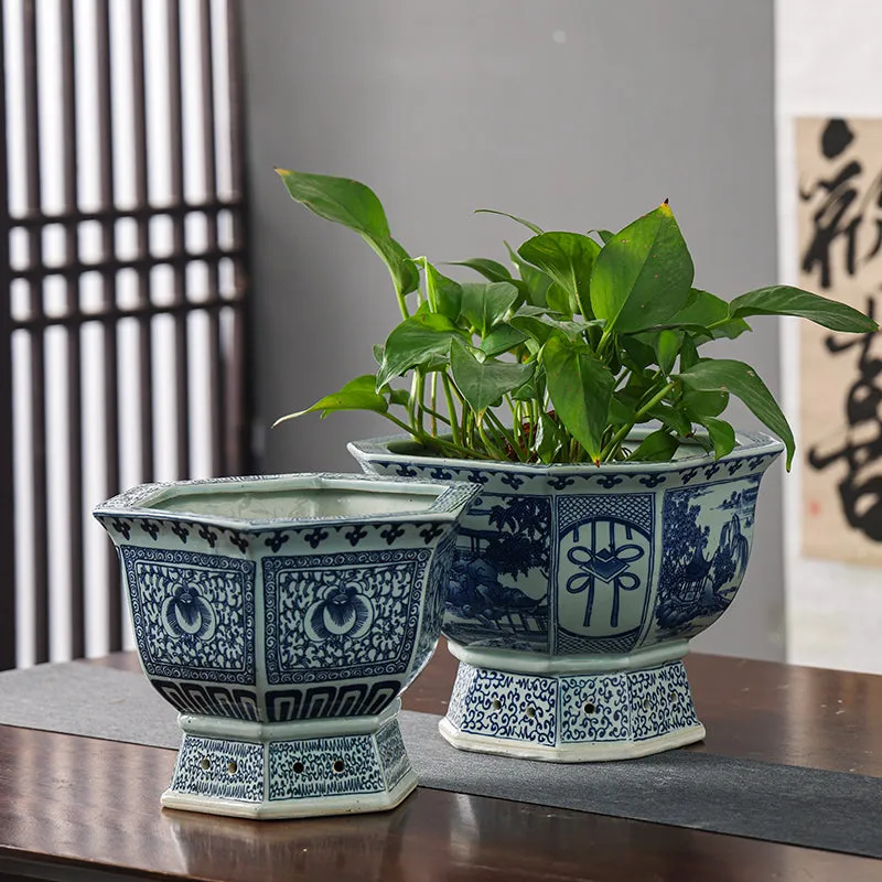 Blue and White Chinese Ceramic Plant Pot