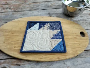 Blue Patchwork Hot Mat, Quilted Potholder