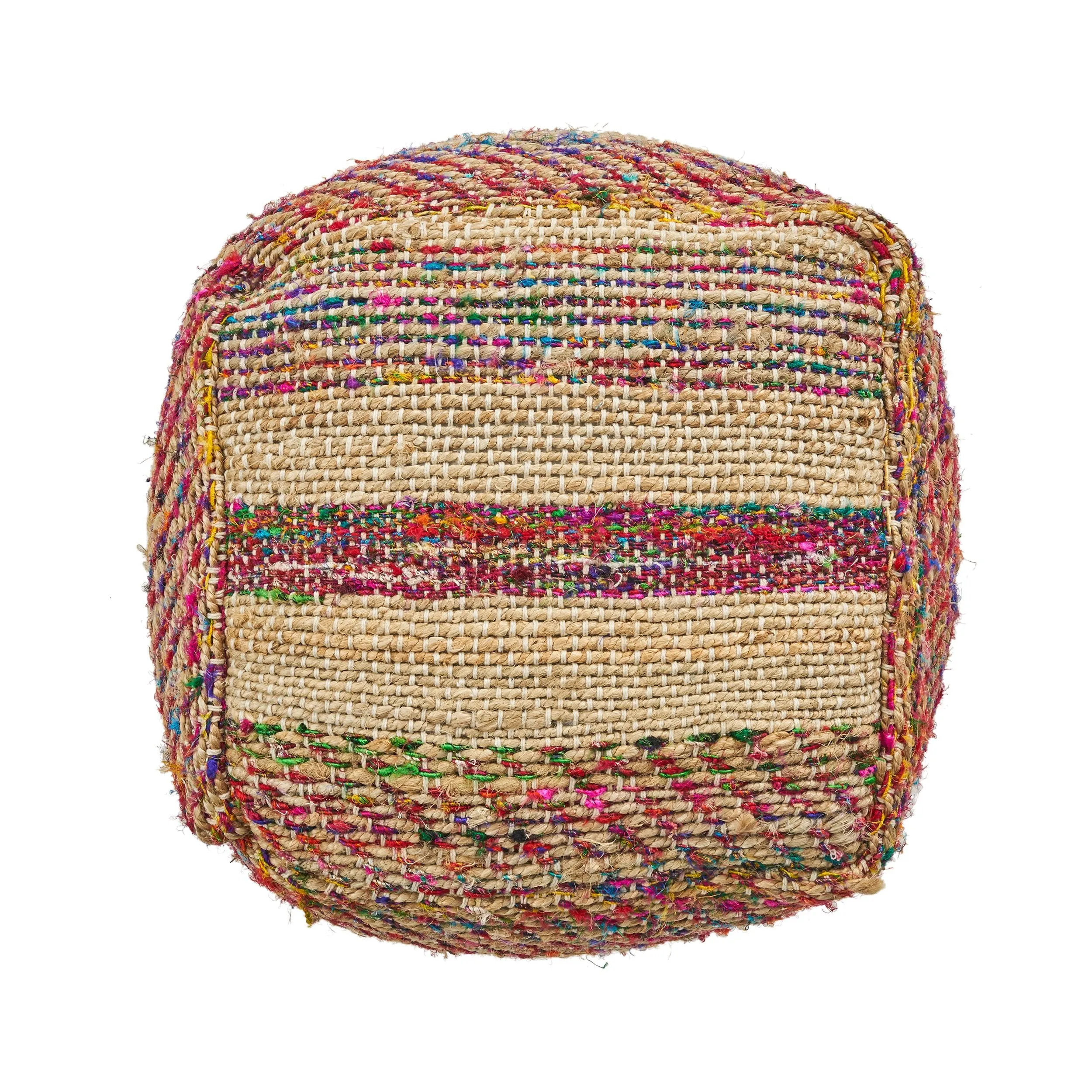 Boho Hemp Silk and Cotton Ottoman Pouf - NH533903