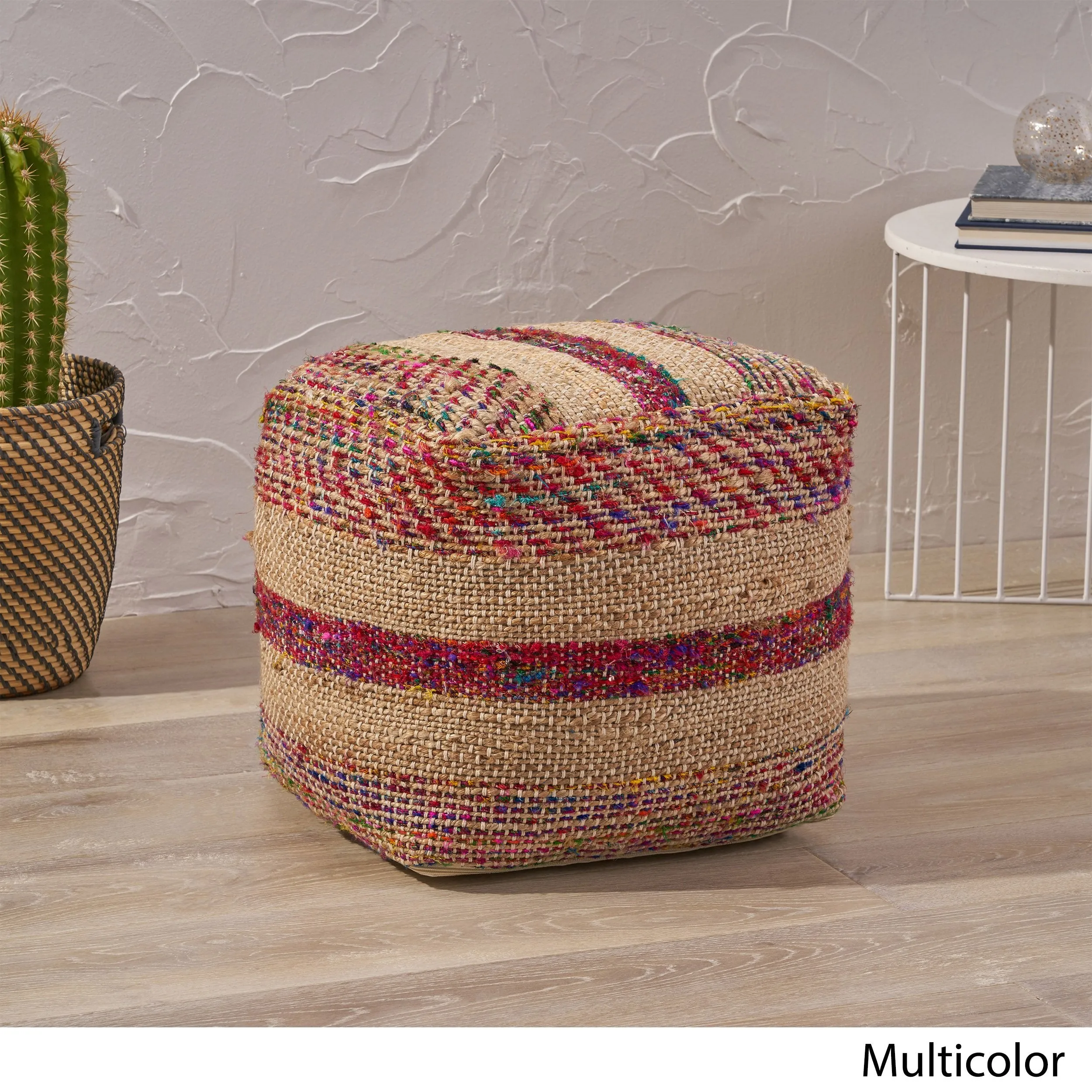 Boho Hemp Silk and Cotton Ottoman Pouf - NH533903