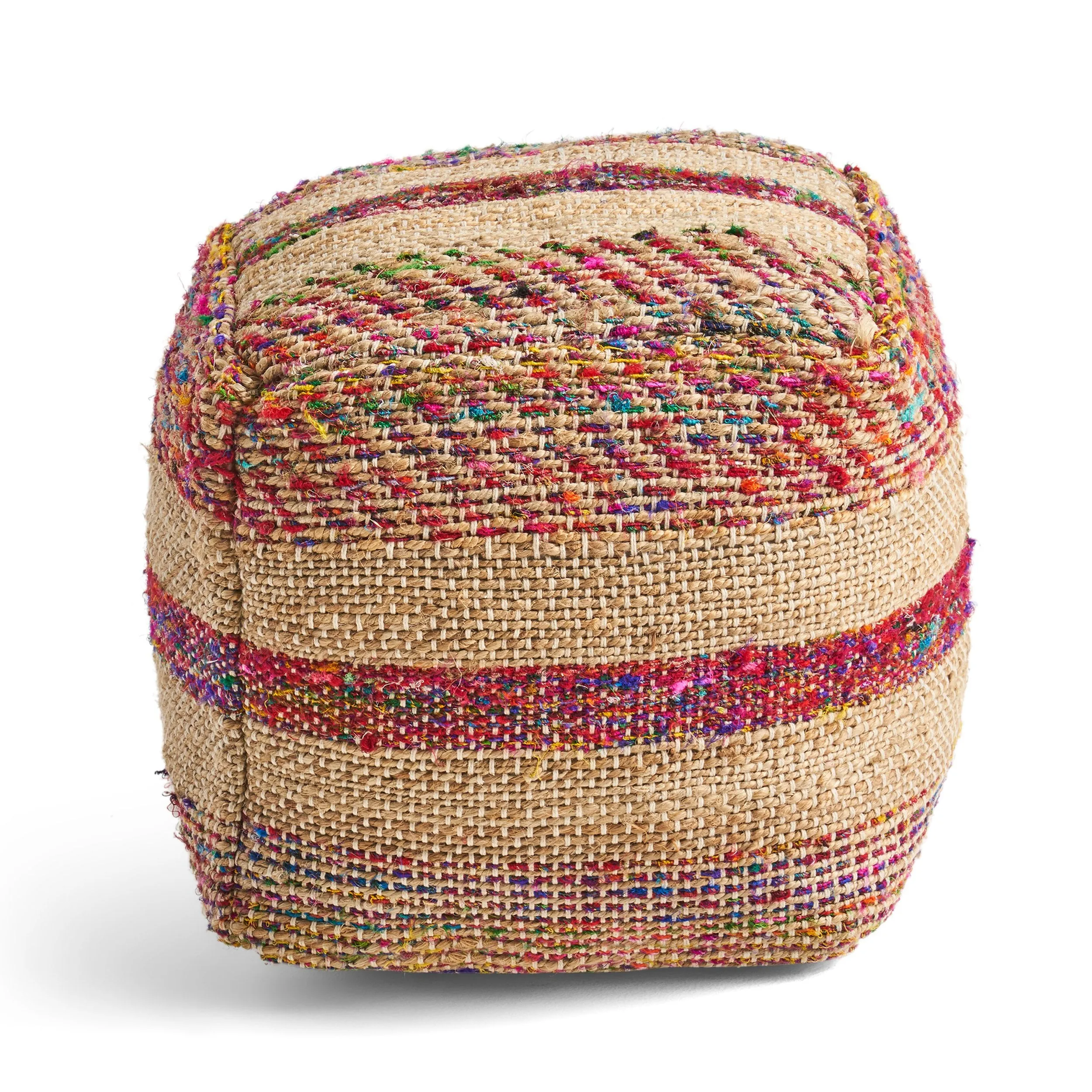 Boho Hemp Silk and Cotton Ottoman Pouf - NH533903