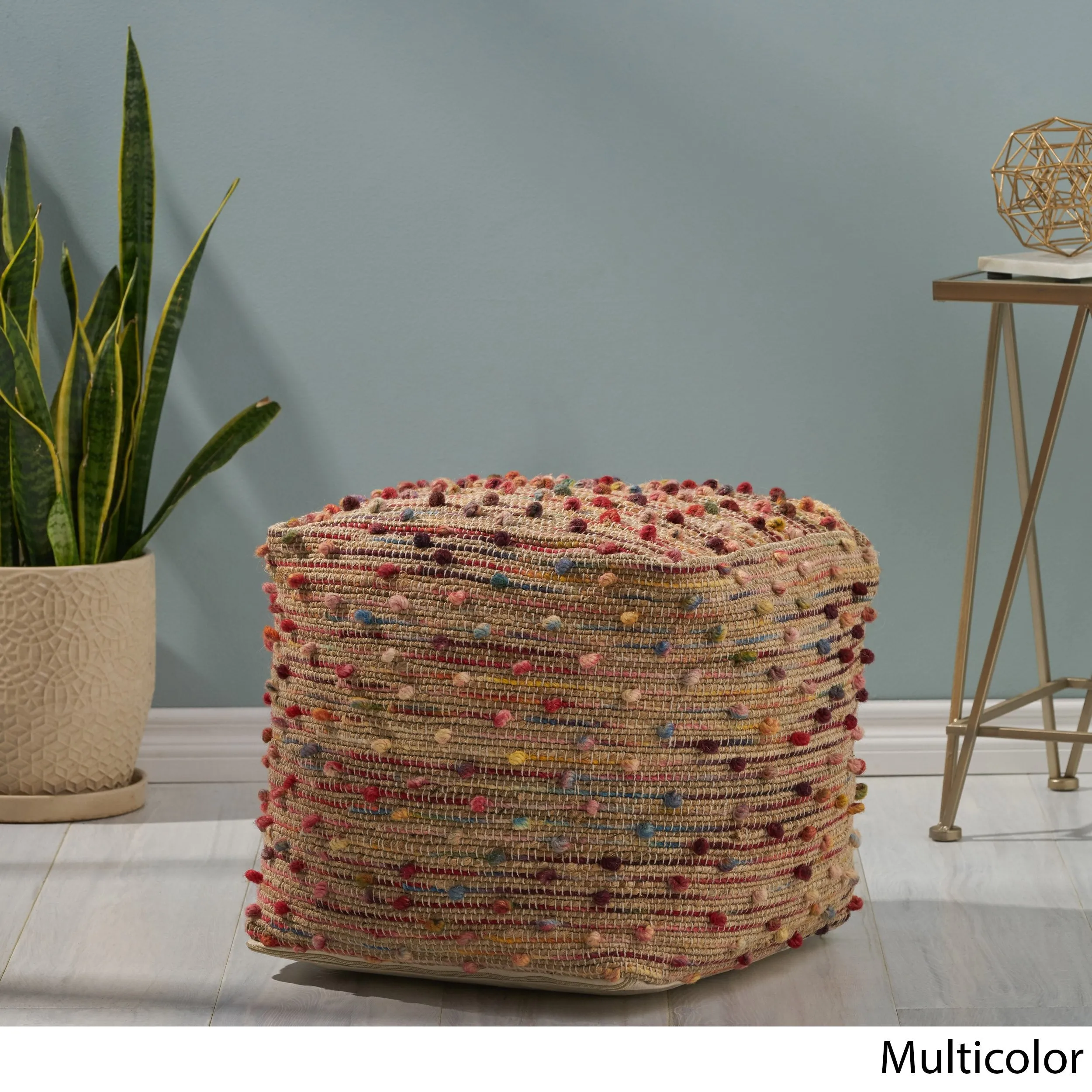 Boho Jute and Cotton Pouf - NH366013