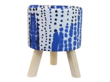 Boho Linen Foot Stool With Wooden Feet